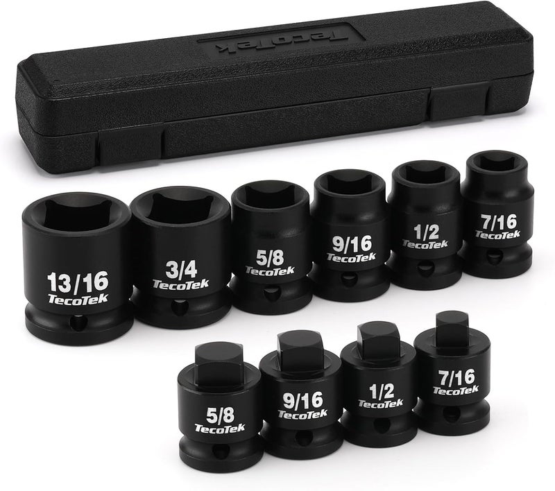 TecoTek 1/2" Drive Pipe Plug Socket Set, Square Drive Socket, 10-Piece, SAE, 4 Point Sockets, CR-MO, Tapered Male Square 7/16'' - 5/8'', Chamfered Female Square 7/16'' - 13/16'' - Image 1
